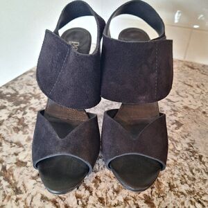 Pedro Garcia Black Leather Suede‎ High Heel Open Toe Sandals  Size 39.5
